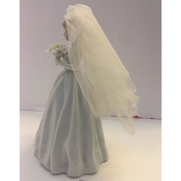 Vintage Porcelain Bride 8 1/2”Figurine Wedding Dress Veil Ross Imports Cake Top - Picture 8 of 10